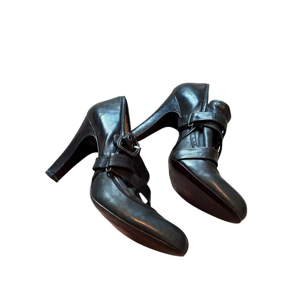 Frye Black Leather Strappy Heeled Ankle Boots - Picture 3 of 11